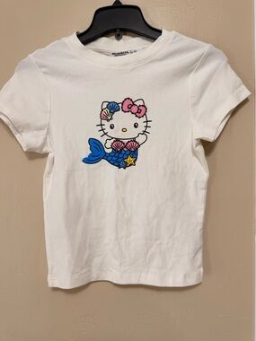 Hello Kitty White Tee with Blue and Pink Mermaid Graphic